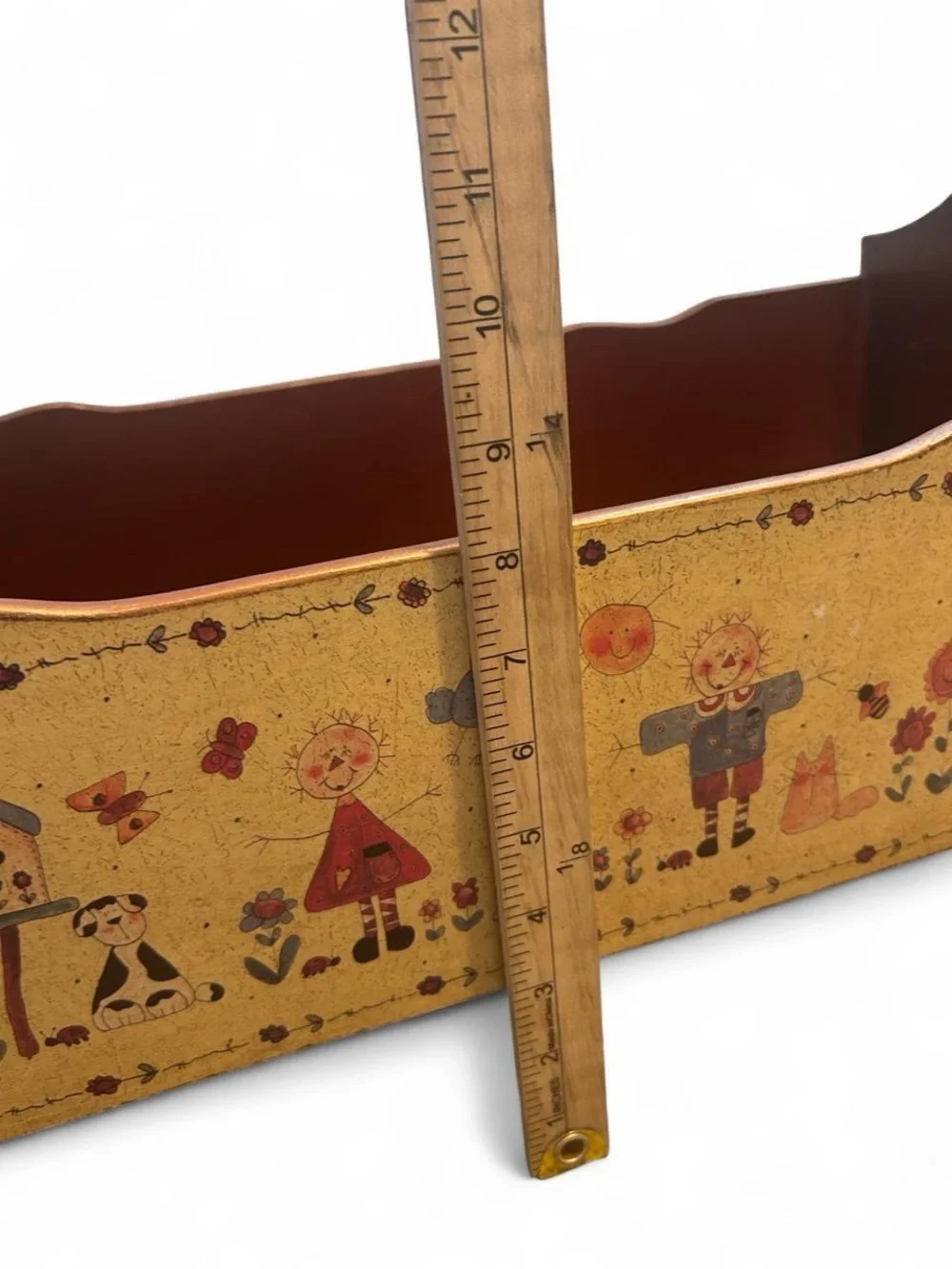Vintage 90s Country Folk Art Wooden Rocking Doll Cradle Bed